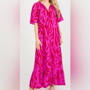 Buddy Love Fuchsia Pink Red Maxi Caftan Dress Small